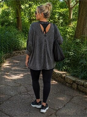 Washed Black Tunic Top with Open Back Detail